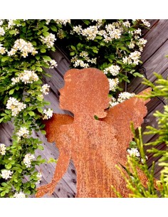 Putten Engel und Engelskinder (Putto) Gartenengel - Barbara - gross auf Standplatte - Gr. 3 Höhe 93 cm Edelrost Gartenengel "Bar 2