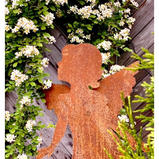 Putten Engel und Engelskinder (Putto) Gartenengel - Barbara - gross auf Standplatte - Gr. 3 Höhe 93 cm Edelrost Gartenengel "Bar