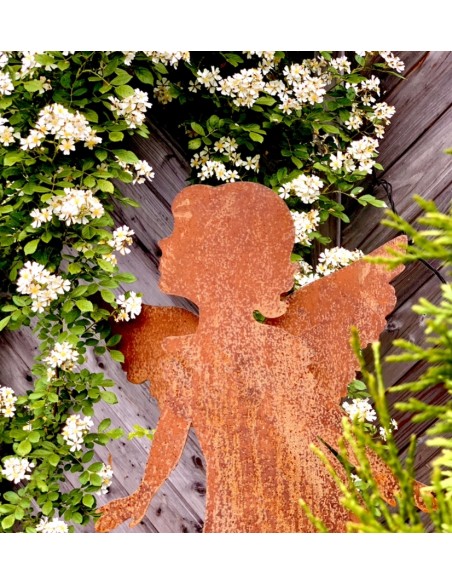 Putten Engel und Engelskinder (Putto) Gartenengel - Barbara - gross auf Standplatte - Gr. 3 Höhe 93 cm Edelrost Gartenengel "Bar