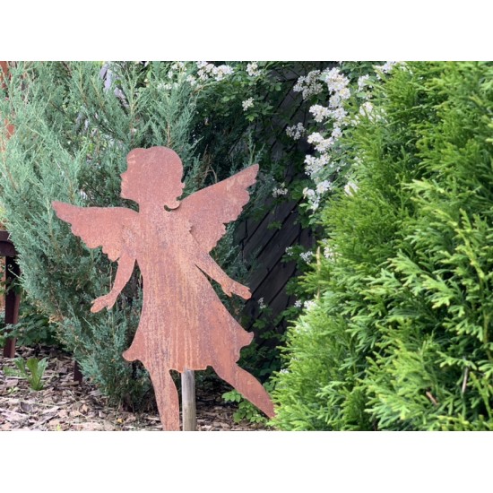 Putten Engel und Engelskinder (Putto) Gartenengel - Barbara - gross auf Standplatte - Gr. 3 Höhe 93 cm Edelrost Gartenengel "Bar