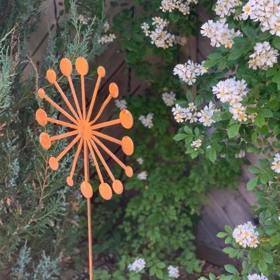 Gartendeko Rost Pusteblume (modern) Gartenstecker - Ø 30 - 120 cm Höhe Aus Edelrost gefertigte Pusteblume in einer modernen Vari