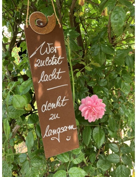 rostige Spruchtafeln Wer zuletzt lacht, denkt zu langsam! - 15 x H: 25 cm Lustiger Spruch auf Blechschild Wer zuletzt lacht, den