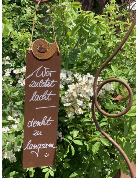 rostige Spruchtafeln Wer zuletzt lacht, denkt zu langsam! - 15 x H: 25 cm Lustiger Spruch auf Blechschild Wer zuletzt lacht, den