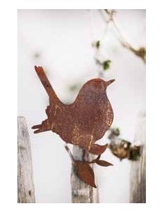 Edelrost Vogel 'Zaunkönig sitzend' mit Befestigungsband für Ast Höhe 10,5 cm aus rostigem Metall von Metallmichl 2