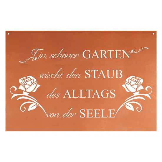 Ein schöner Garten wischt den Staub des Alltags von der Seele - Spruch Garten - Blechschild mit Spruch