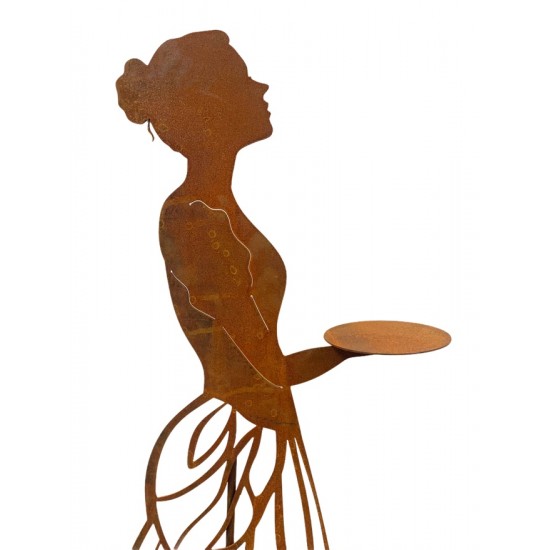 lebensgroße Figuren Rankhilfe - Mademoiselle - mit Kleid und Tablett - Höhe 178 cm Rankhilfe "Mademoiselle" mit Kleid und Tablet