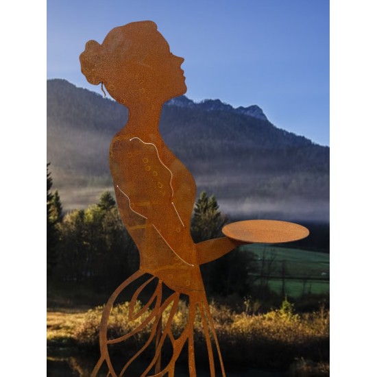 lebensgroße Figuren Rankhilfe - Mademoiselle - mit Kleid und Tablett - Höhe 178 cm Rankhilfe "Mademoiselle" mit Kleid und Tablet