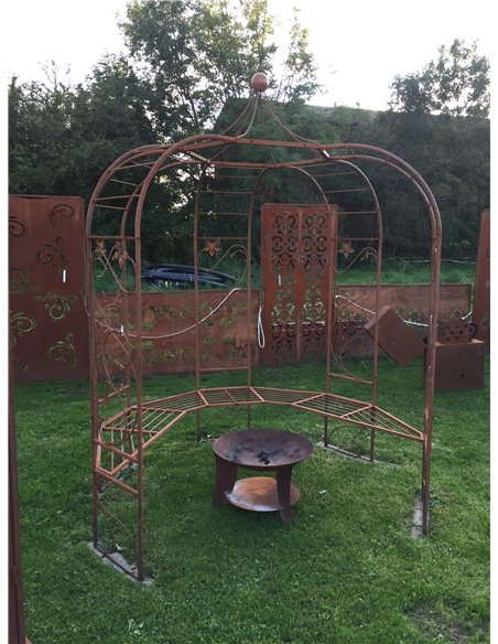 Rosenbogen Metall mit Sitzbank als 5er Pavillon, Art Nouveau, Größe 200 cm,