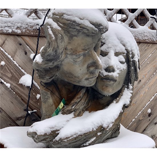 Steinfigur Gesichter Liebespaar - Liebe ist... -  mit Rosteffekt - Höhe 65 cm