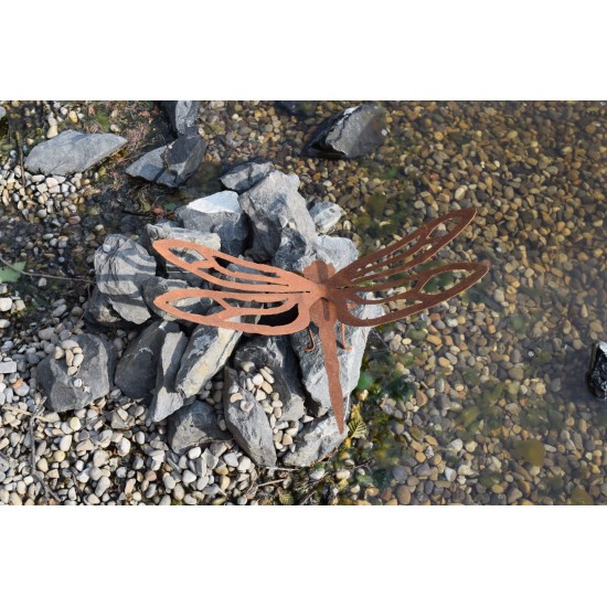 Gartenteich Edelrost Libelle - Dragonfly - 40 cm breit Länge 23 cm Flügelbreite 40 cm,
Länge 23 cm,
freistehend mit Füßchen un