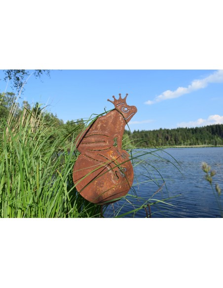 Gartenteich Froschkönig 35 cm hoch Rost Frosch auf Kugel für Teich