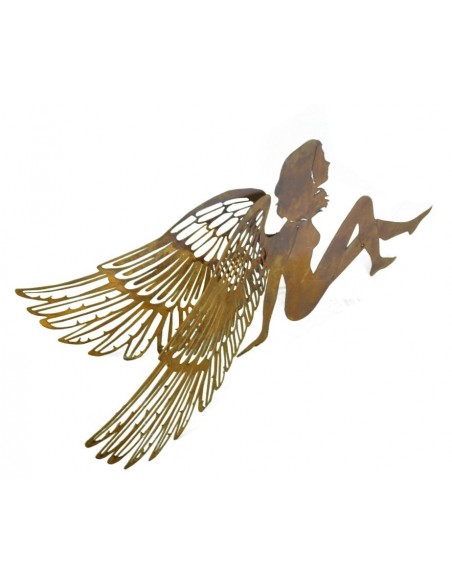 Engelfiguren kaufen und Engel Bastel-Ideen XXL Rostengel sitzend mit doppelten Flügeln - Breite 120 cm 
Offen
Höhe 55 cm
Läng