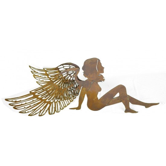 Engelfiguren kaufen und Engel Bastel-Ideen XXL Rostengel sitzend mit doppelten Flügeln - Breite 120 cm 
Offen
Höhe 55 cm
Läng