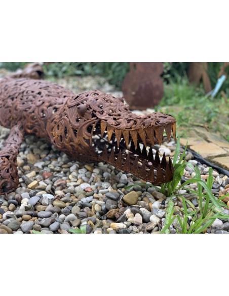 Start Gartenfigur Krokodil lebensgroß aus Metall - 128 cm 
Länge 128 cm
Breite 35 cm
Höhe 25 cm

