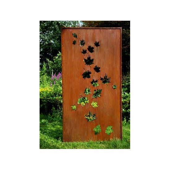 Herbstdeko Sichtschutzwand Ahorn Blätter - Höhe 200 cm - Breite 100 cm Schöne halboffene Sichtschutzwand aus Metall mit nach obe