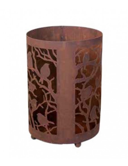 Gartendeko Rost Feuerstelle auf Kugeln - Vögeln im Baum - Höhe 58 cm 
Höhe 58 cm
Durchmesser 40 cm
aus 3 mm Stahl
