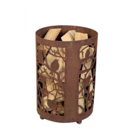 Gartendeko Rost Feuerstelle auf Kugeln - Vögeln im Baum - Höhe 58 cm 
Höhe 58 cm
Durchmesser 40 cm
aus 3 mm Stahl
