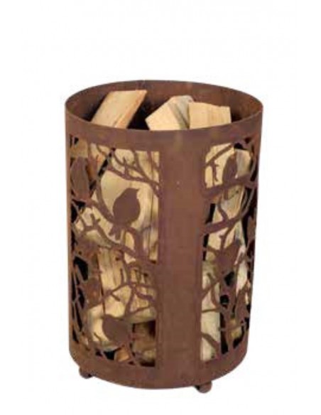 Gartendeko Rost Feuerstelle auf Kugeln - Vögeln im Baum - Höhe 58 cm 
Höhe 58 cm
Durchmesser 40 cm
aus 3 mm Stahl
