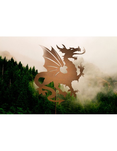Metall Gartenstecker Drache - Gesamthöhe 120 cm