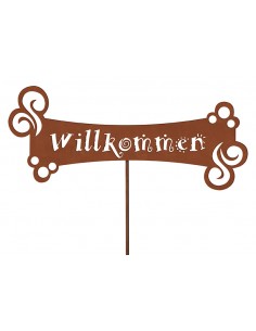 Willkommen Gartenstecker - Breite 55 cm, Gesamthöhe 122 cm
