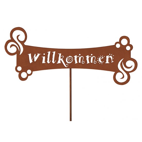 Willkommen Gartenstecker - Breite 55 cm, Gesamthöhe 122 cm