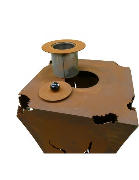 taillierte Säulen Rost Säule Mystik, mit Feuerbehälter, Höhe 110 cm Höhe: 110 cm
Breite: 30 x 30 cm
Oben ist ein Loch für den Fe