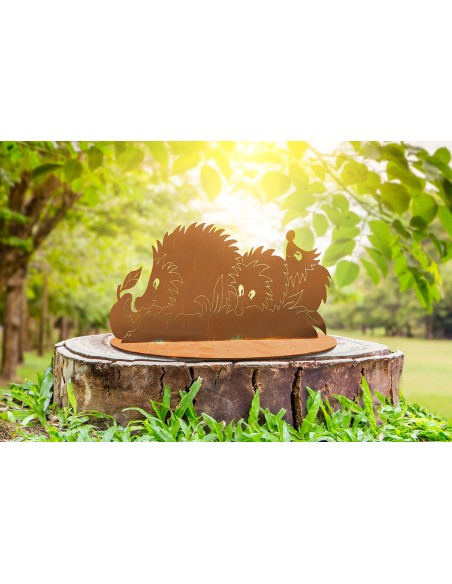 Edelrost Igelfamilie auf Platte - Breite 20 cm