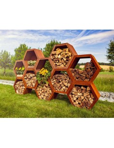 Holzregal Holzstapel Holzlege Holzbeige -Wabe- 6-eckig geschlossen als Sichtschutz verbaubar 2