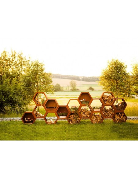 Sichtschutzwände und Paravents Holzregal Holzstapel Holzlege Holzbeige -Wabe- 6-eckig geschlossen als Sichtschutz verbaubar Edel