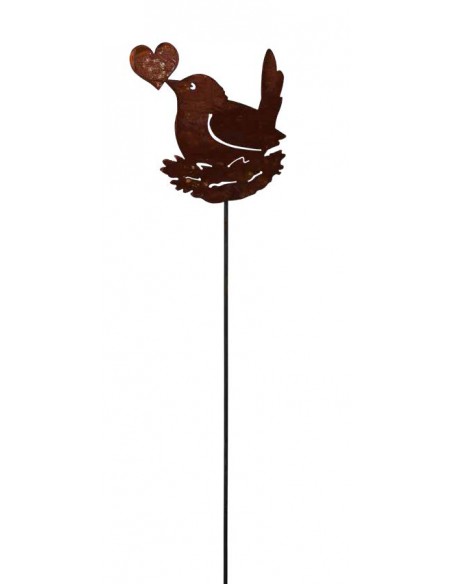 Vogel im Nest mit Herz im Schnabel als Gartenstecker 
Höhe 30 cm
Breite 30 cm
Stablänge 120 cm