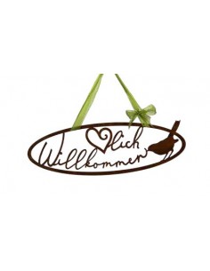 Deko zum Hängen Frecher Vogel in ovalem Willkommen-Schild - 66 cm breit Der freche Vogel knabbert an dem Willkommen´s Schriftzug 2