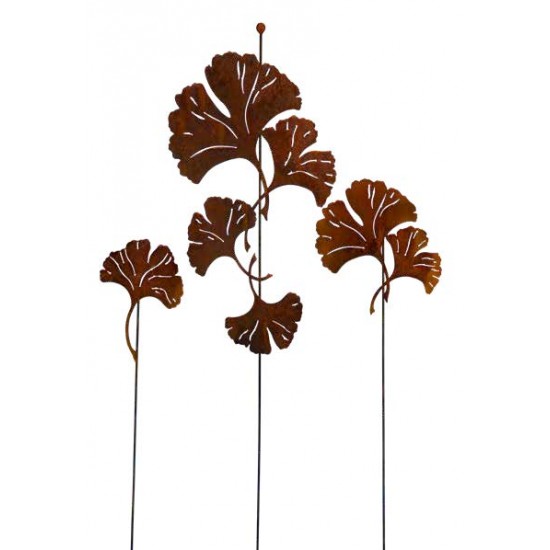 Ginkgo Gartenstecker 2 Blätter 
Höhe 44 cm
Breite 44 cm
Stablänge 120 cm