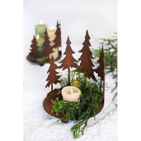 Tannantablett für Kerzen zu Weihnachten - Dekoideen für die Weihnachtszeit für Kerzenleuchter aus Edelrost