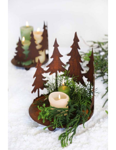 Tannantablett für Kerzen zu Weihnachten - Dekoideen für die Weihnachtszeit für Kerzenleuchter aus Edelrost