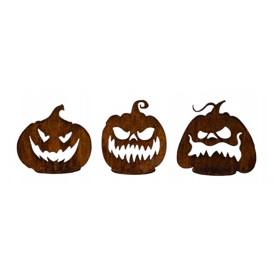 Böse schauende Kürbisse als Herbstdeko für Halloween aus Edelrost - kein Edelstahl