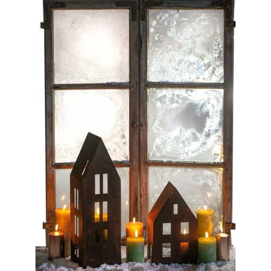 Kleines Haus mit offener Seite 
Bild 1&2: rechts
Höhe 32 cm
Breite 18,6 cm
Tiefe 12 cm