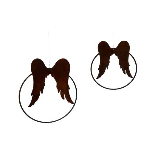 Ring mit Flügeln - klein zur Weihnachtsdeko für den Winter aus Edelrost