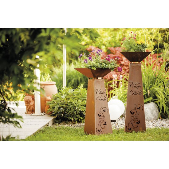 Rostsäule Carpe Diem - Trapezform mit Pflanzschale 96,5 cm hoch