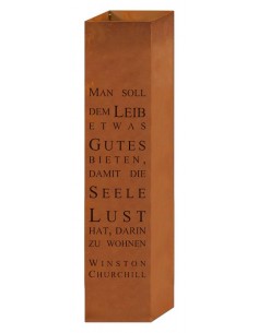 Rostsäule - Man soll dem Leib etwas gutes Bieten, damit die Seele Lust hat darin zu wohnen - 100 cm hoch mit Pflanzboden