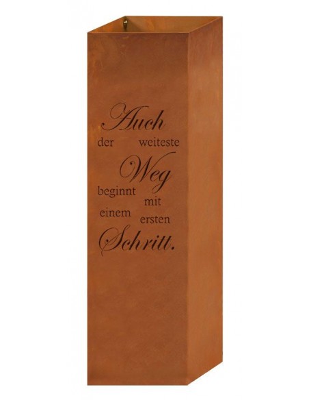 Rostige Pflanzsäule mit Spruch - Auch der weiteste Weg beginnt mit dem ersten Schritt