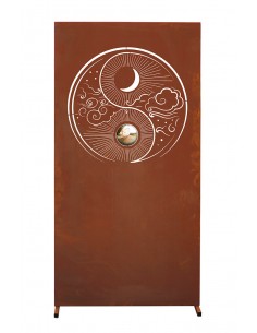 Trennwand Metall mit Yin und Yang - inkl. Edelstahlkugel - Sichtschutzzaun 180 cm hoch