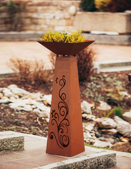 Rost Säule Trapez Ornament inkl. Schale 96,5 cm hoch Rost Säule Trapez Ornament inkl. Schale 96,5 cm hoch