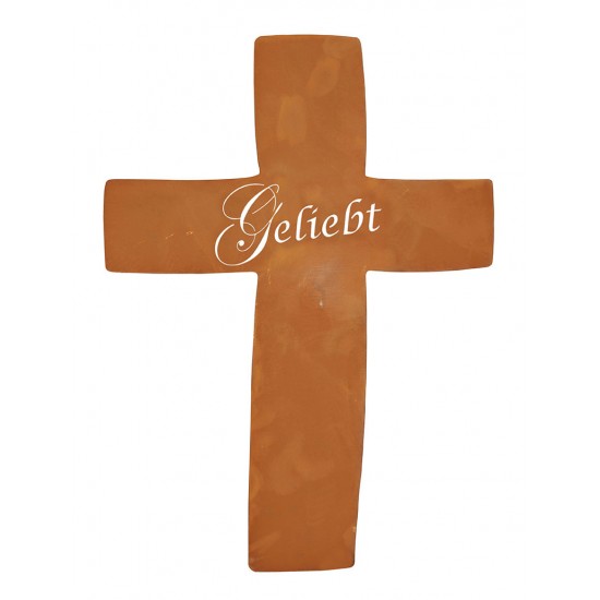 Metall Grabkreuz mit Schriftzug - Geliebt - Höhe 35 cm