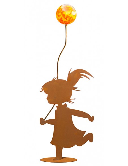 Mädchen mit Luftballon - Dekofigur aus Edelrost - Höhe 28 cm inkl. Glaskugel