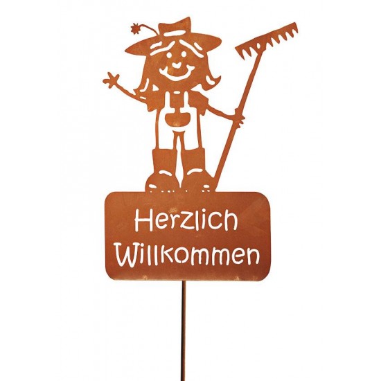 Gartenmädchen Willkommen als Gartenstecker , 40 cm hoch Gr.2