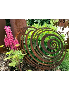 Start Edelrost Schneckenhaus auf Platte Höhe 50 cm 
Maße: Höhe 50 x Breite 60 cm
auf Platte 29 x 29 cm
Material: 1,5 mm Metal 2