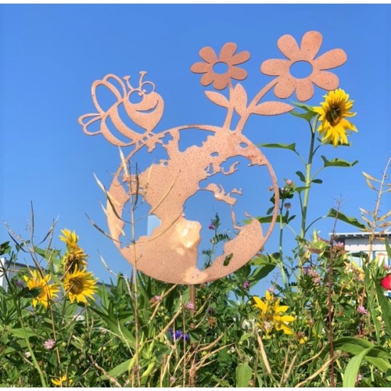 Gartenstecker Gartenstecker Biene - Happy Planet  Edelrost Bienen Gartenstecker Happy Planet