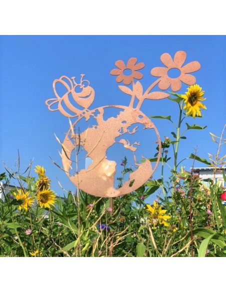 Gartenstecker Gartenstecker Biene - Happy Planet  Edelrost Bienen Gartenstecker Happy Planet