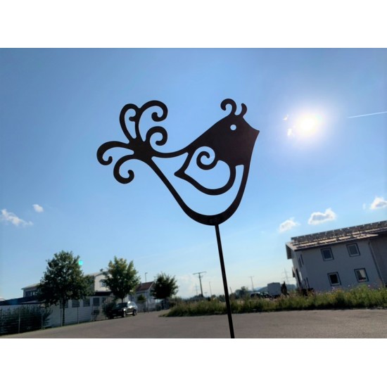 Gartenstecker Vögelchen aus Edelrost kein Edelstahl lustiges Vögelchen fliegend - Sonnenstrahl