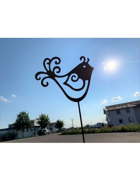 Gartenstecker Vögelchen aus Edelrost kein Edelstahl lustiges Vögelchen fliegend - Sonnenstrahl